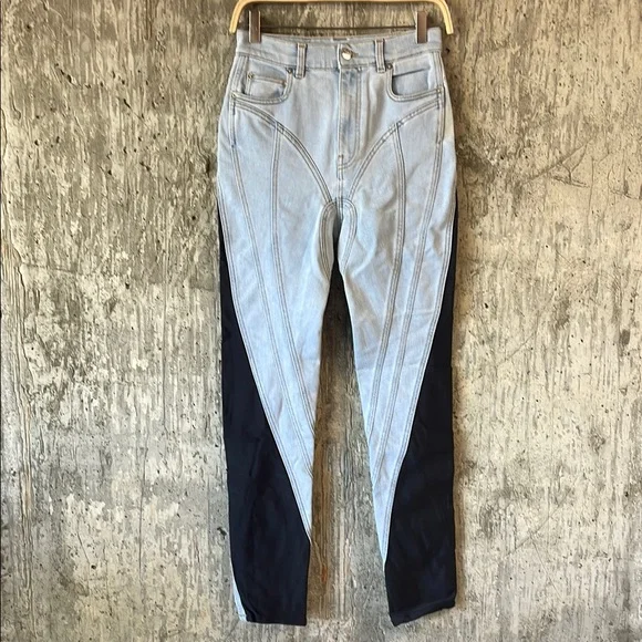 MUGLER Women's Spiral Twist Panelled High-Waist Jeans Size 38 In Blue